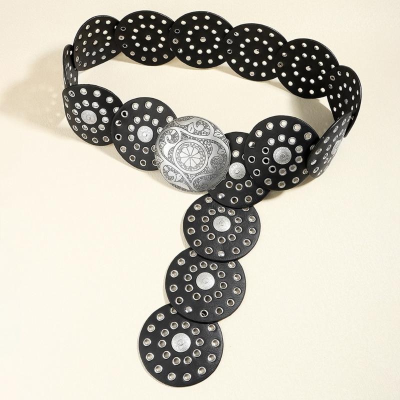 Casual Buckle Belt for Women Gothics Style Waist Belt HollowedOut Wide Belt for Teens Girls Female Western Cowboy Belt