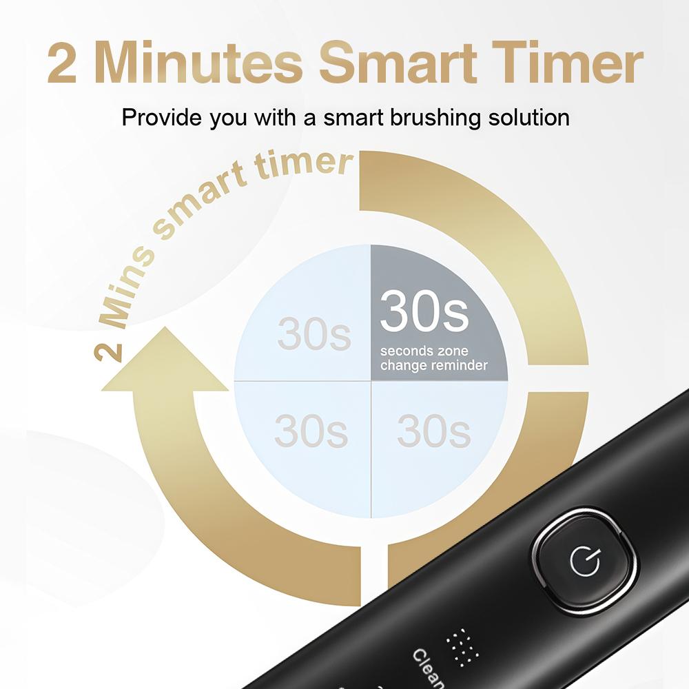 Elektrický sonický zubní kartáček Chytrý ultrazvukový dentální bělení zubů Dobíjecí zubní kartáček pro dospělé s 5 režimy a 8 kartáčkovými hlavicemi