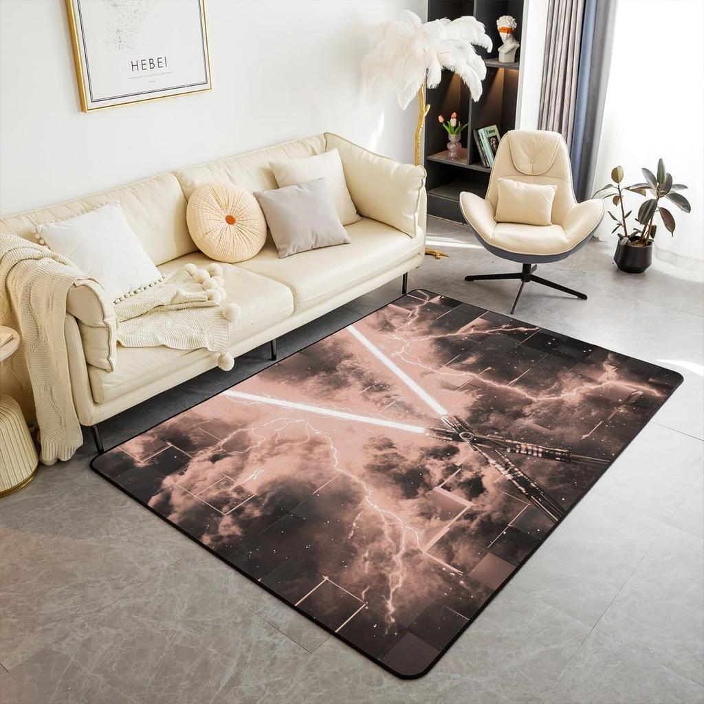 Blue Red Lightsaber Living Room Rugs Neon Glowing Lightning Decorative Carpet Gradient Light Indoor Floor Mat Video Game Theme