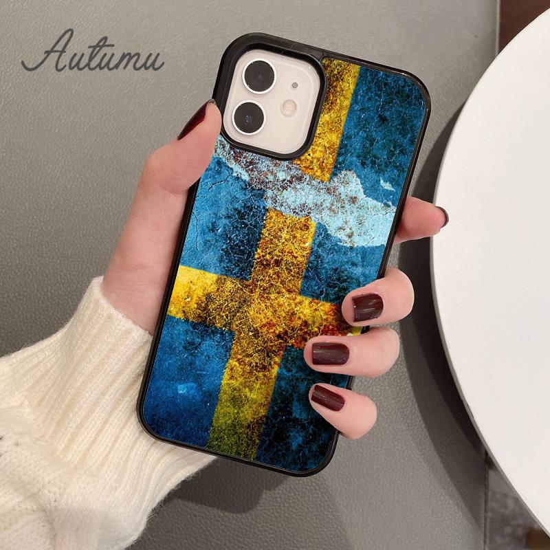 Schweden Flagge Handyhülle für iPhone 11 12 13 14 Pro Max mini X XR XS SE 2020 5 6S 7 8 Plus Samsung Galaxy S21 S22 Hülle