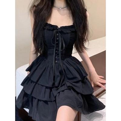 Gothic Goth Harajuku Sexy Slip Dress Ruffles Y2k Streetwear Dark Punk Cake Dresses Party Korean Fashion Summer