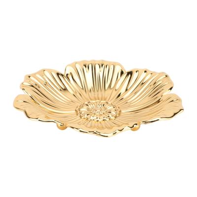 Turkish Serving Tray Round Flower Shape Retro Embossed Pattern Elegant Exquisite Metal Coffee Tea