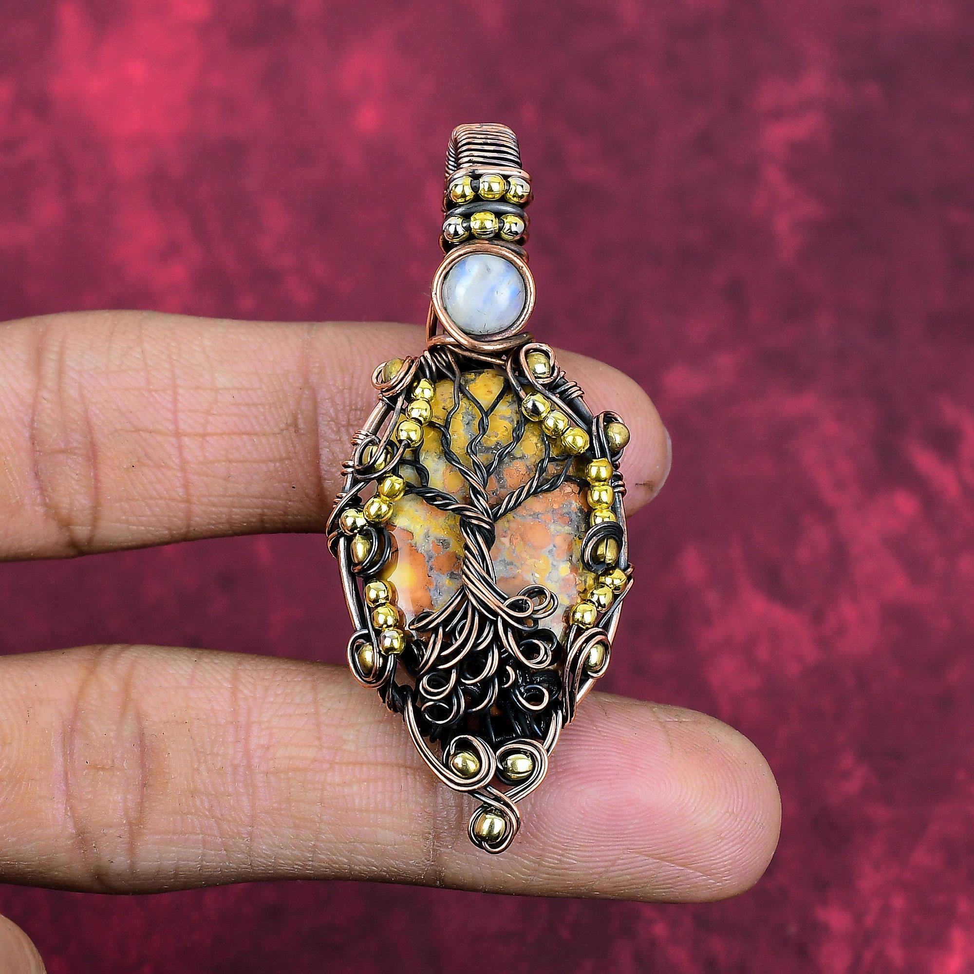 

Tree of life maligano jasper pendant copper wire wrapped gemstone jewelry rainbow moonstone pendant handmade unique pendant anniversary gift