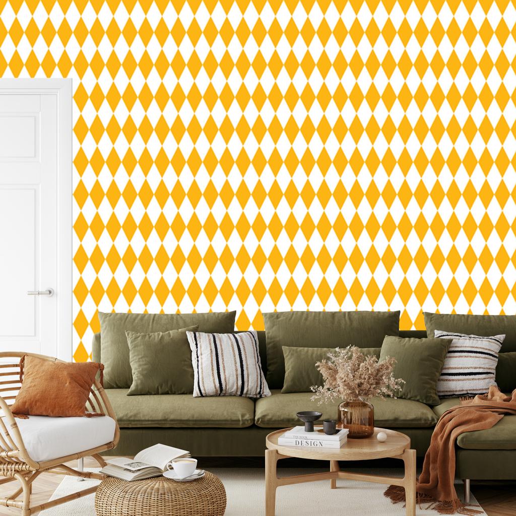 Harlequin Diamonds Wallpaper Gold and White for Living Room and Bedroom 50x1000