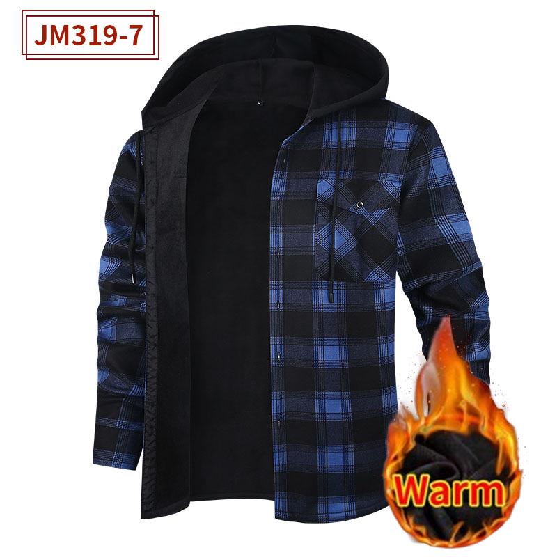 

Мужская многослойная клетчатая рубашка с капюшоном — теплая плотная рубашка с длинным рукавом для осени и зимы 2XL
