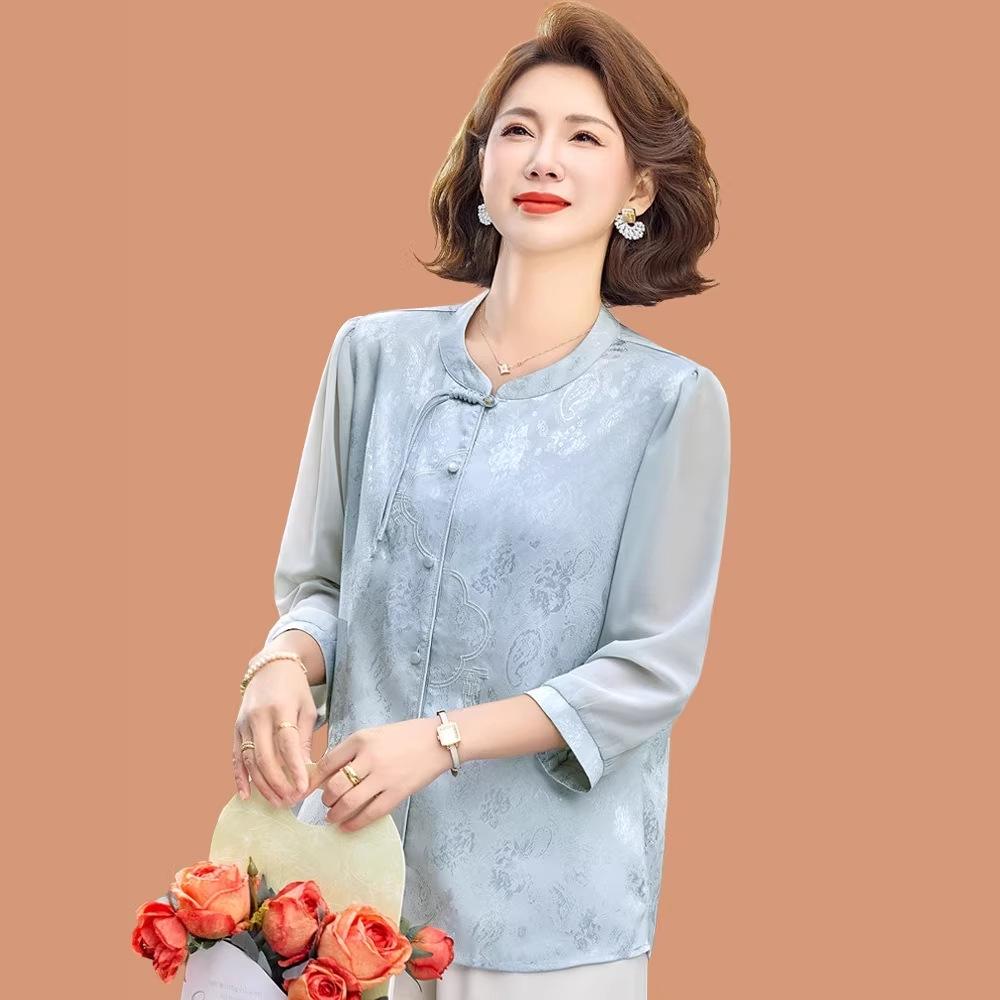 Spring 2026 Chiffon Jacquard Top for Middle-Aged and Elderly Women