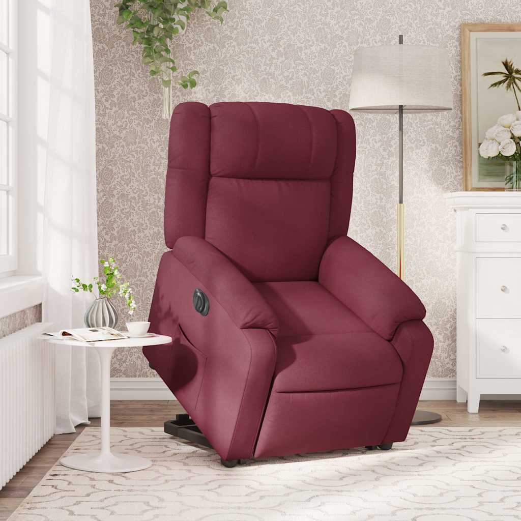 Electric Recliner Chair with Rising Function Burgundy Fabric
