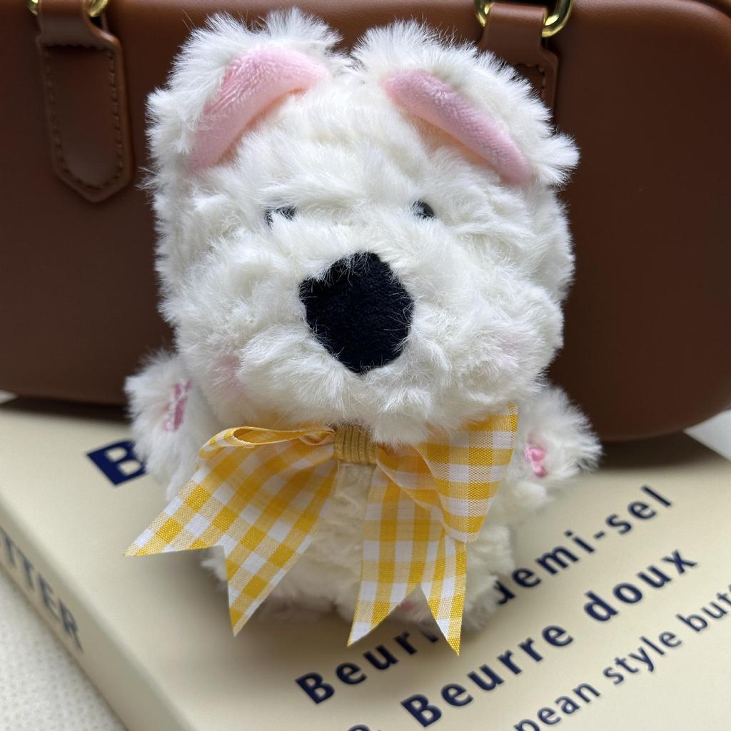 West Highland White Terrier Bow Pendant Plush Toy Keychain - Cartoon Dog Doll