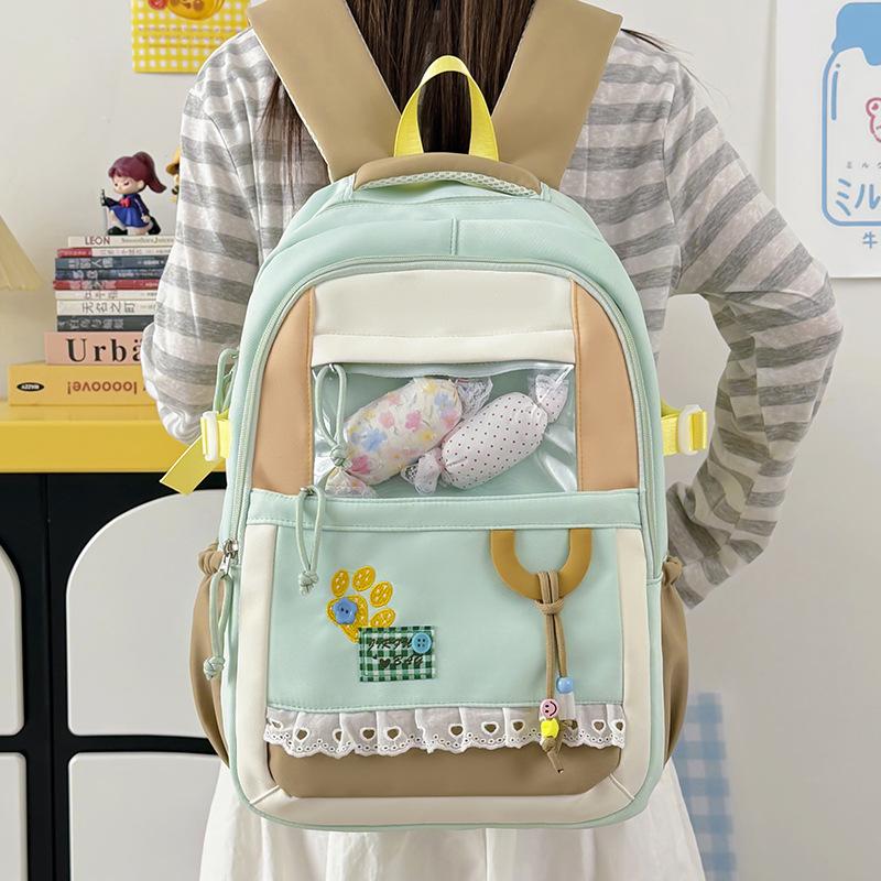 Schoolbag high value ins cute schoolbag female versatile two-dimensional transparent pain bag backpack high school student large capacity backpack