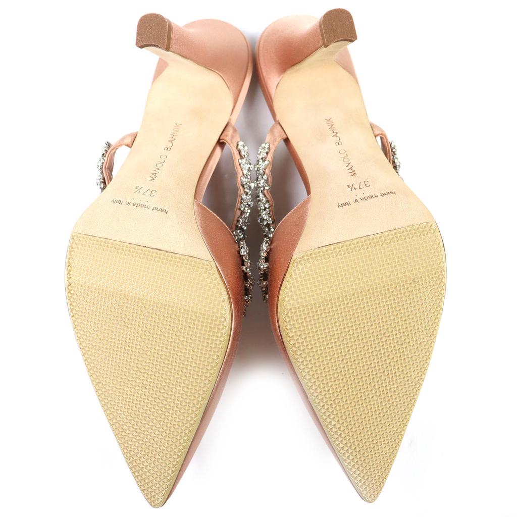 Excellent MANOLO BLAHNIK Mule VEDADAMU Crystal Jewel Trim Pointed Toe Satin 37.5 Used