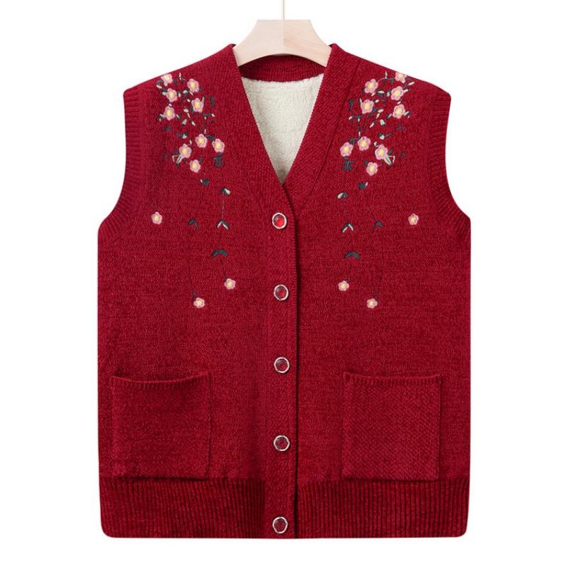 Grandma autumn and winter sweater velvet vest middle old man women's vest old man vest mother winter knitted vest