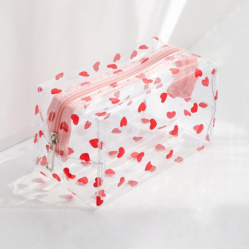 

Transparent Large Capacity Pencil Case Cute Cartoon Printing Portable Cosmetic Bag For School Office (heart)