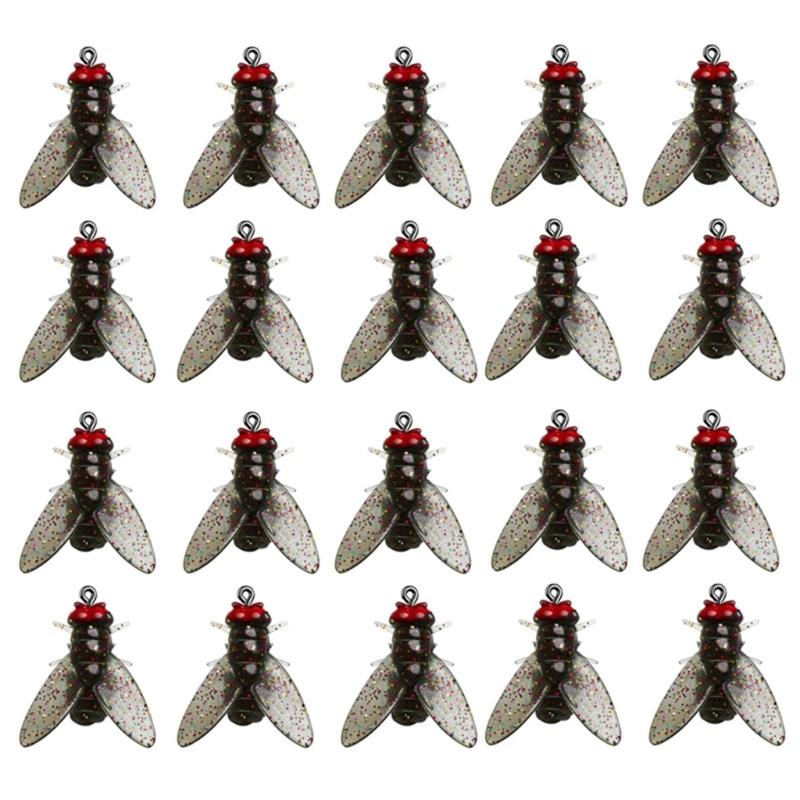 20Pcs Fly Fishing Baits Fly Hook Soft Baits Fly Fishing Lures Fishing Accessories for Saltwater, Freshwater 15mm чёрный