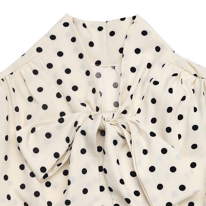 Herbst 2025 Retro Polka-Dot Midi-Kleid mit Schleifenkragen und langen Ärmeln