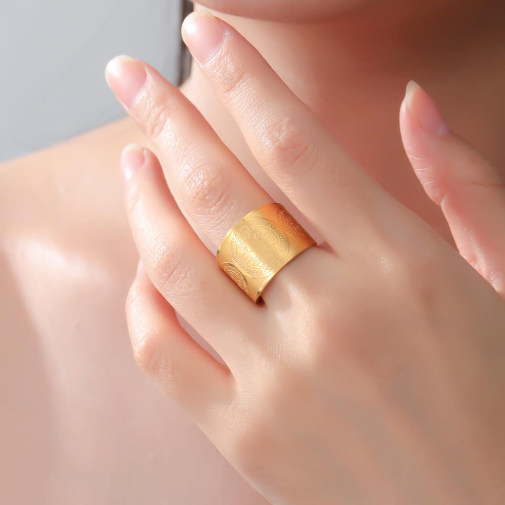 LIKGREAT Exorcism Saint Benedict Ring Engraving St Benedictos Open Rings Stainless Steel Jewelry Spiritual Protection Amulet Gif