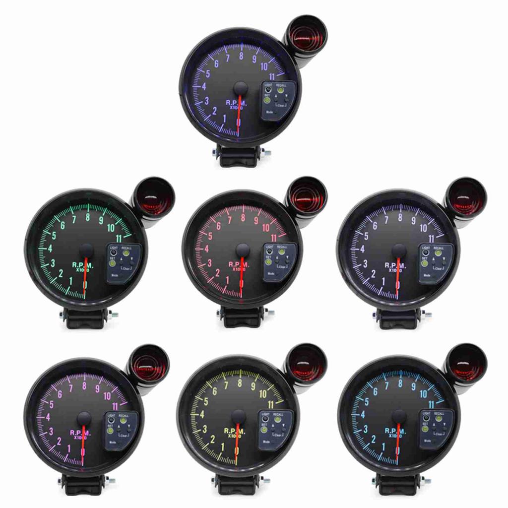 5 Inch Tachometer Gauge Black 7 Colors Backlight with Shift Light Peak Sound LED Flash When RPM Warning