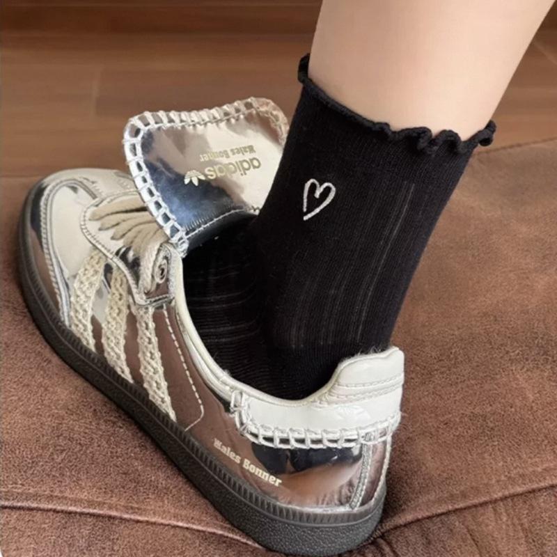 Fungus Edge Embroidered Love Thin Short Socks Korean White Mesh Breathable Cute Socks