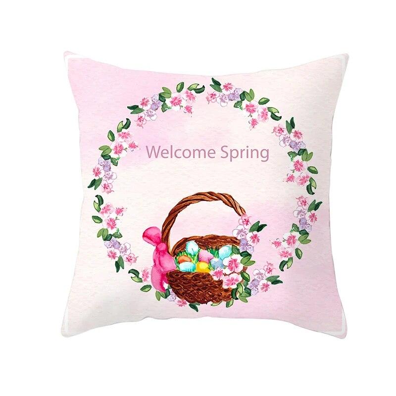 Easter Decorative Pillowcase Cartoon Rabbit Pillowcase Egg Print Cushion Cover Living Room Sofa Cushion Cover Home Decoration