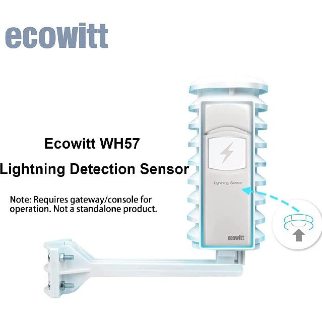 Ecowitt WH57 Wireless Lightning Detection Sensor with Solar Radiation Shield, Detects Lightning Bolts and Storms within 25 Miles