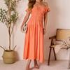 Summer new European and American off-shoulder orange dress with ruffled hem waist for slimming mid-length vacation dresses