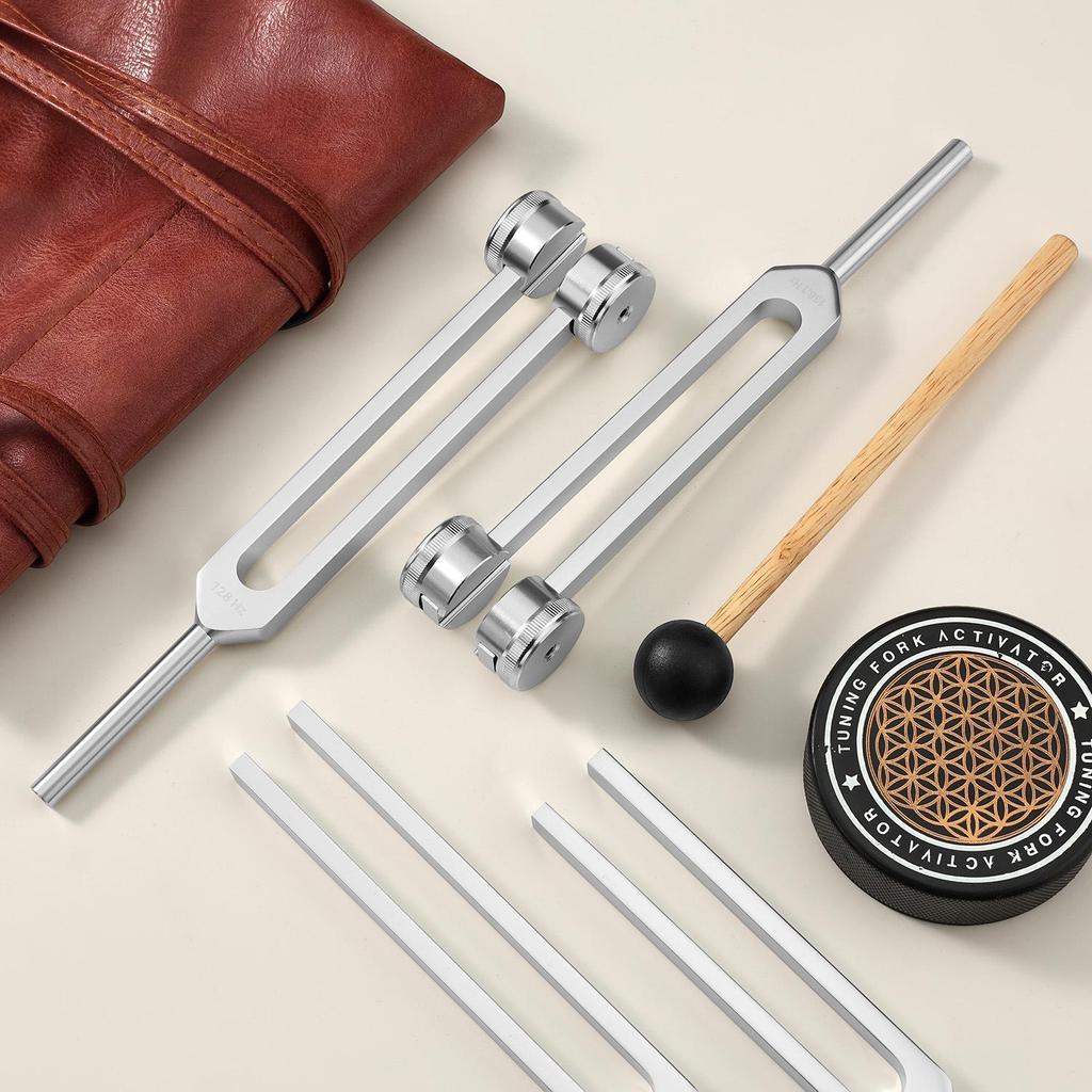 Aluminum Alloy Yoga Sleep Aid Tuning Fork Set with Leather Case
