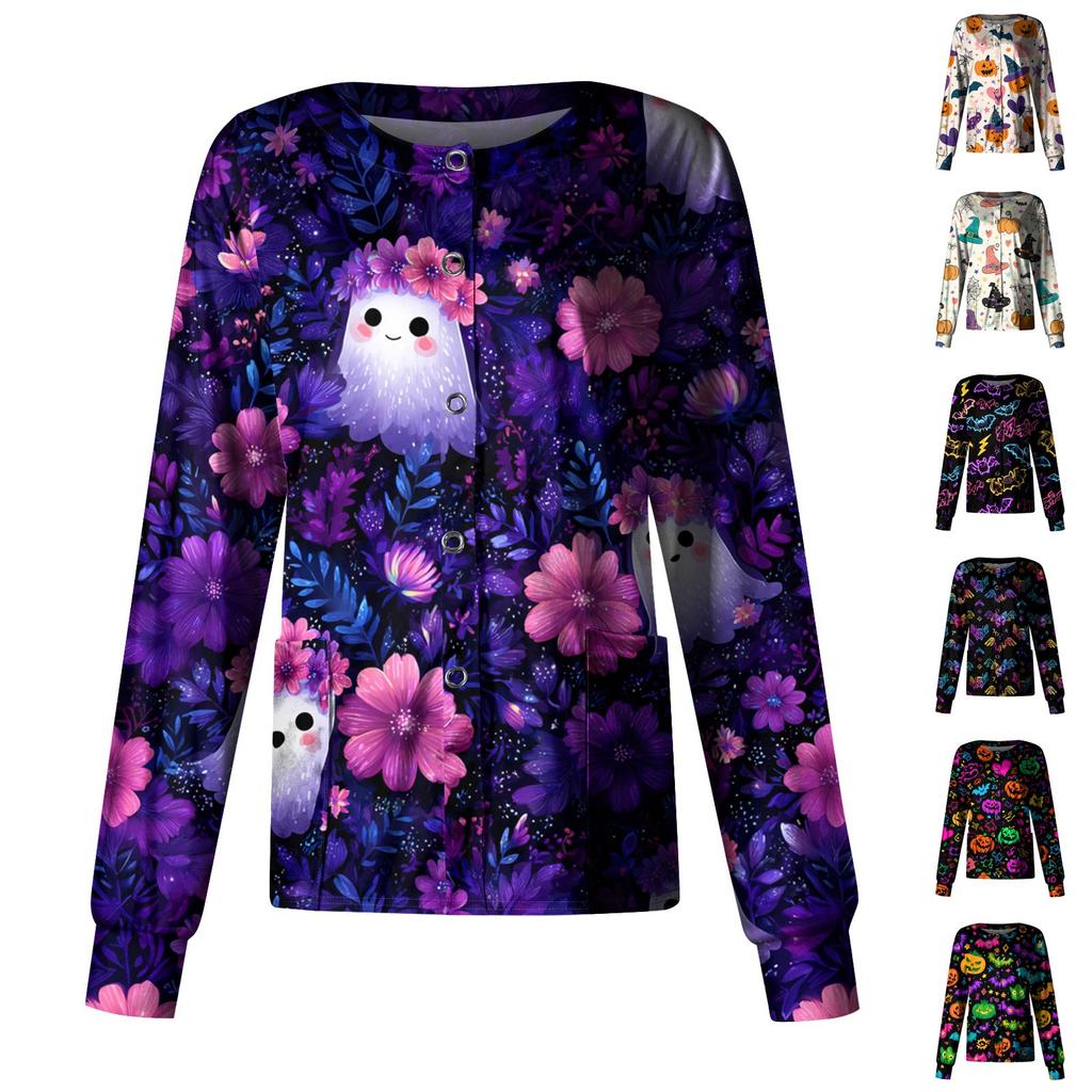 Women's Casual Long Sleeve Single Breasted Printed Dry- Top