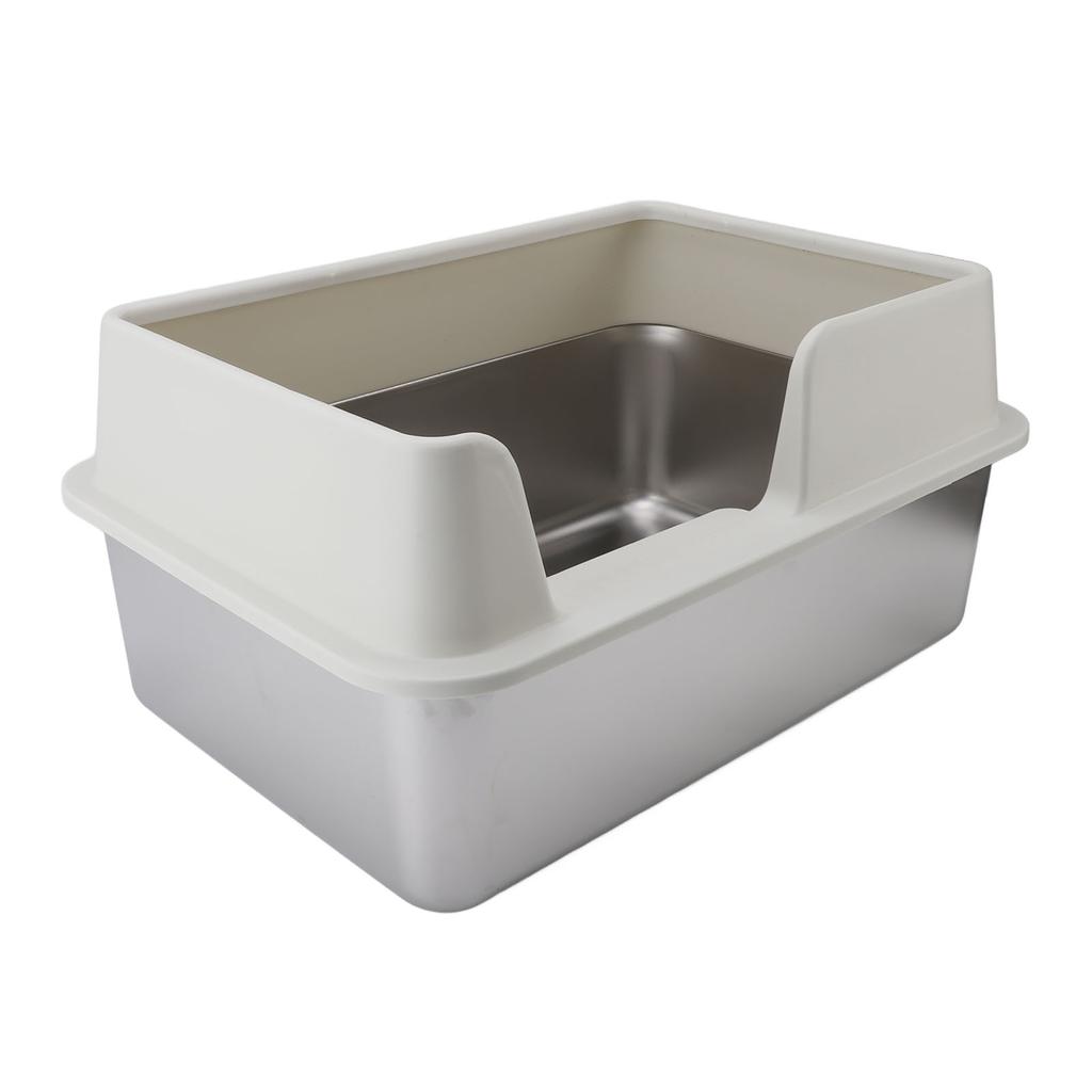 Stainless Steel Litter Pan Splash Proof Large Open Top High Side Litter Pan with Scoop