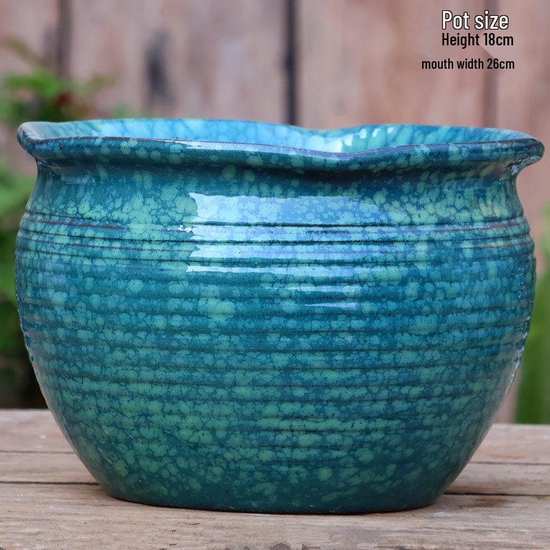 Large Coarse Pottery Green Planter: Ceramic Flower Pot for Succulents, Orchids, and Plants