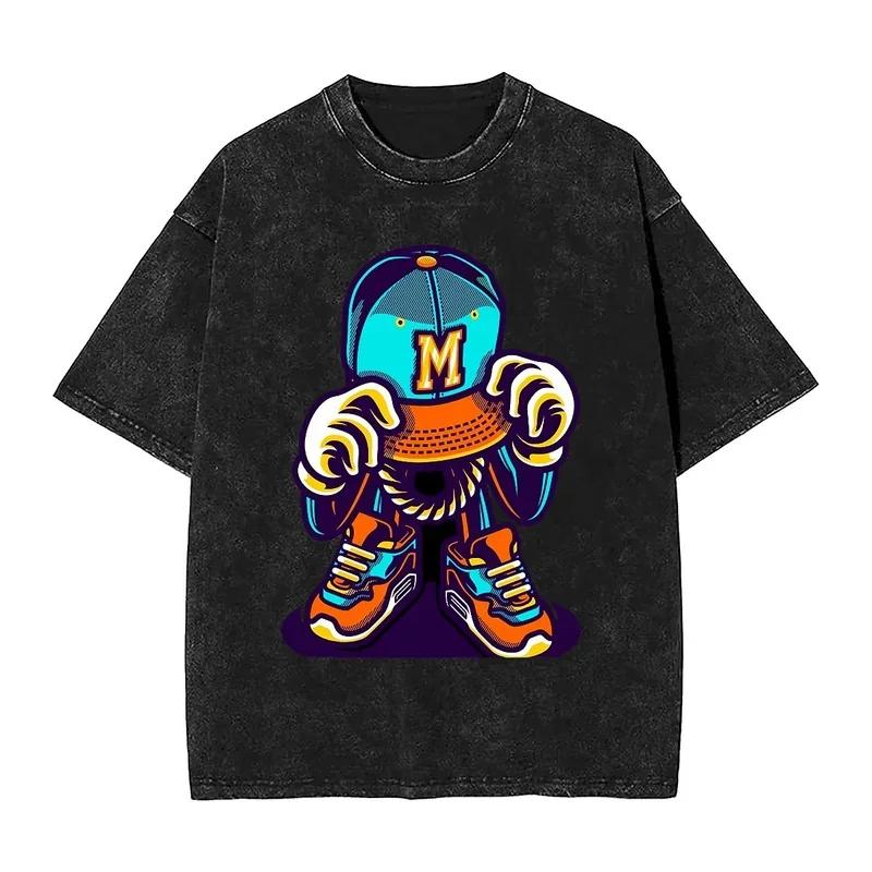 Cool Hip-Hop Monkey Washed T Shirt Couple Animal Streetwear Casual T Shirts Summer Comfortable Tees Print Oversized Clothing S разноцветный