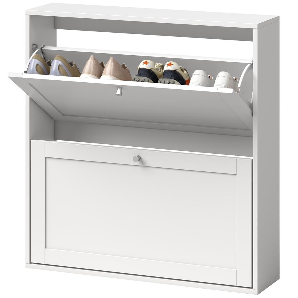 Shoe Cabinet With 2 Flip Compartments Adjustable Shelves For Up To 8 Pairs Of Shoes White