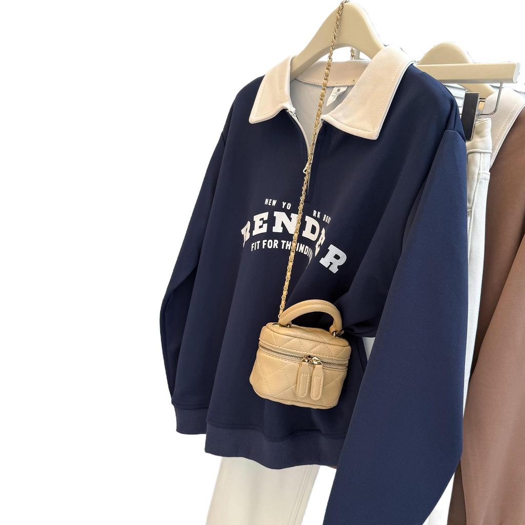 Women's Retro Korean Style Half-Zip Polo Collar Sweatshirt - Early Autumn 2025 Collection