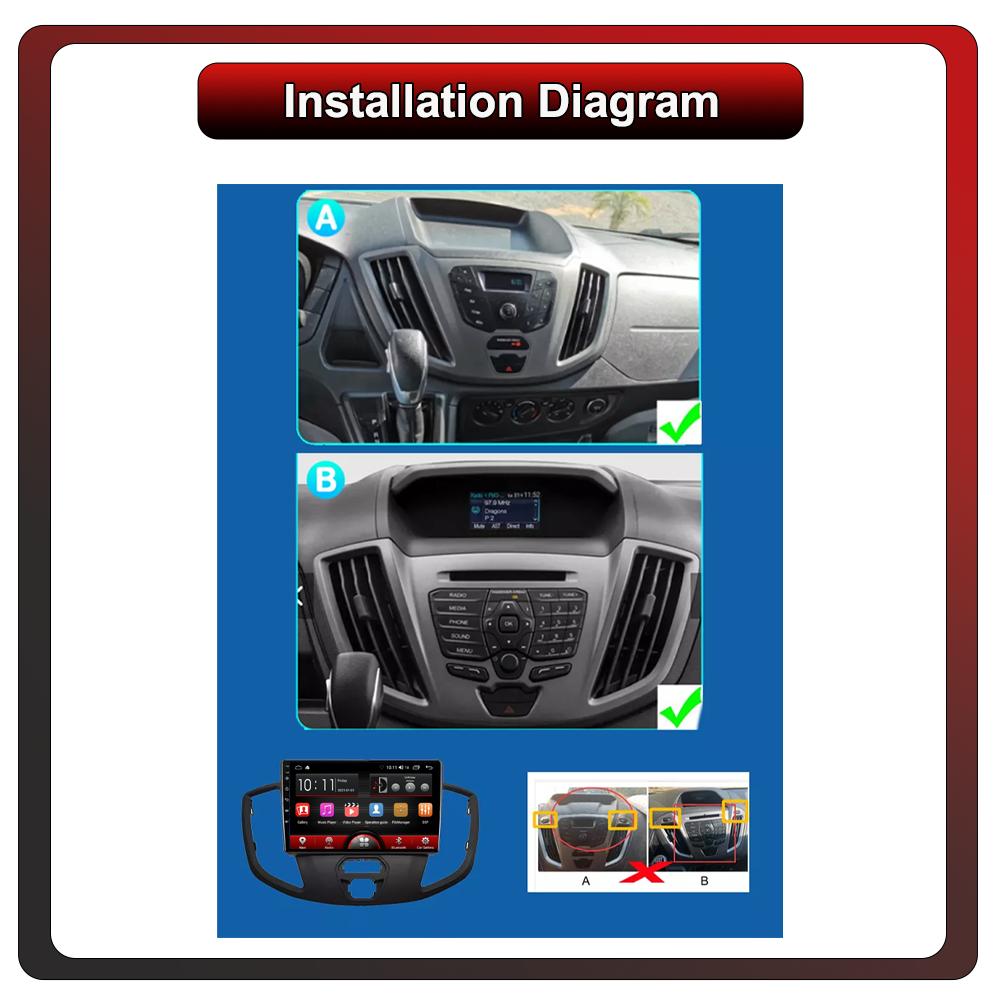 2Din Android Car-Play Car Radio,Ford Transit Tourneo Custom 2015-2018,Multimedia Player Head Unit Stereo GPS Navigation BT WIFI,1+16GB