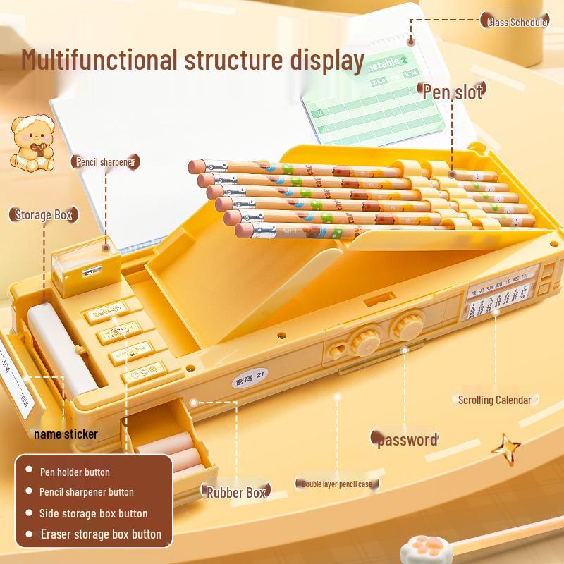 Children's Large Capacity Double-Layer Pencil Case with Password Lock for Boys & Girls