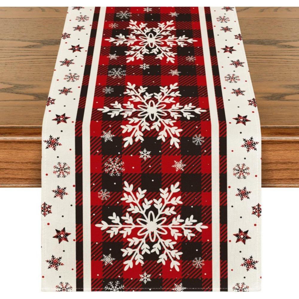Christmas Snowflake Table Runner Durable Linen Dining Tablecloth Stain Resistant Holiday Decor