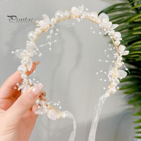 Stirnband für Mädchen, lang, transparentes Band, verstellbar, Kunstperlen-Dekoration, Prinzessinnen-Blumenmuster, Kopfschmuck für Hochzeit, Party, Haar-Accessoires, Geburtstagsgeschenk