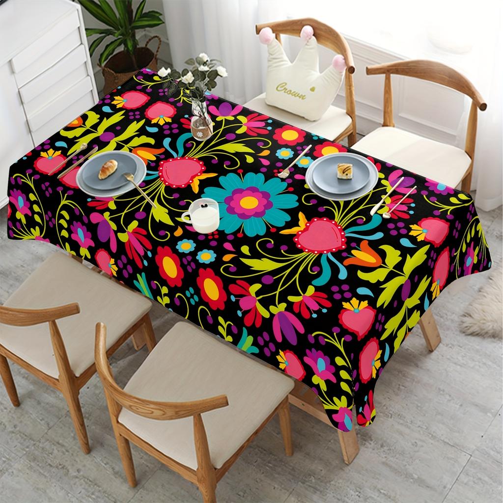 Mexican Colorful Rectangle Table Cloth for Table Decor Kitchen Dining Waterproof Reusable Tablecloth for Tables Dining Room