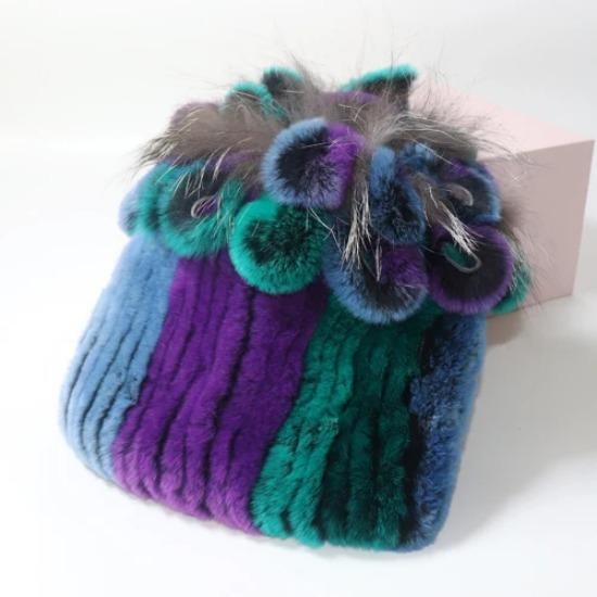 Neue Mode Frauen Winter Echte Rex Kaninchen Pelzmütze Schal Natürliche Weiche Rex Kaninchen Pelz Kappe Schals Sets Für Dame Im Freien warm halten