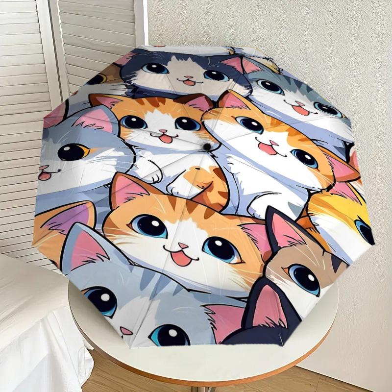 1PC Cat Wallpaper Automatic Open/Close Umbrella Compact Folding Umbrella with 8-Rib Shaft Lightweight Esign, Fashion Lovers1258A