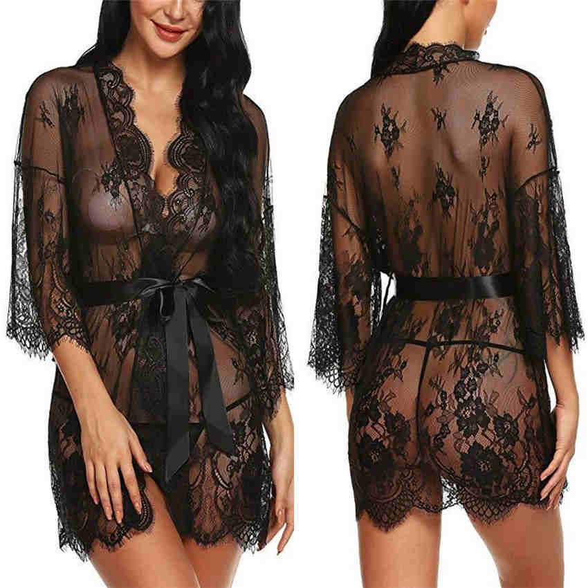 Sexy Females Lingerie Lace Robe Dress Nightwear Underwear Sleepwear Beach Dress