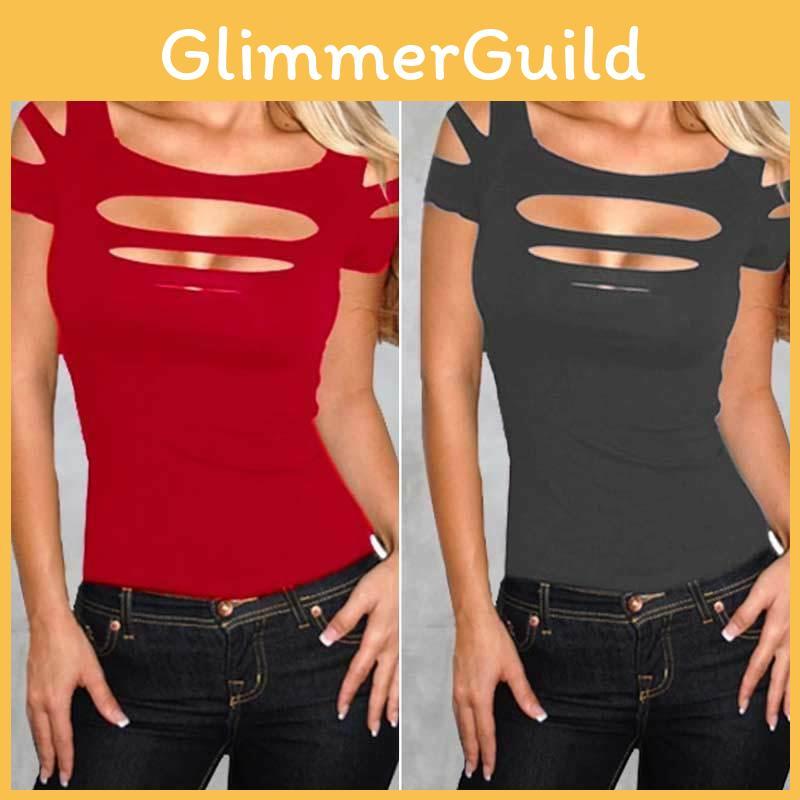 Premium Quality Summer Women's T-shirt Short Sleeve Broken Style Stretch Blouse For Nightclub