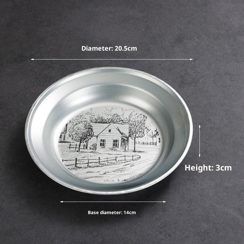 1Pc Retro Round Tinplate Storage Tray Desktop Disc for Fruit Snacks Pastries Desserts Candy - Household Kitchen Food Organizer