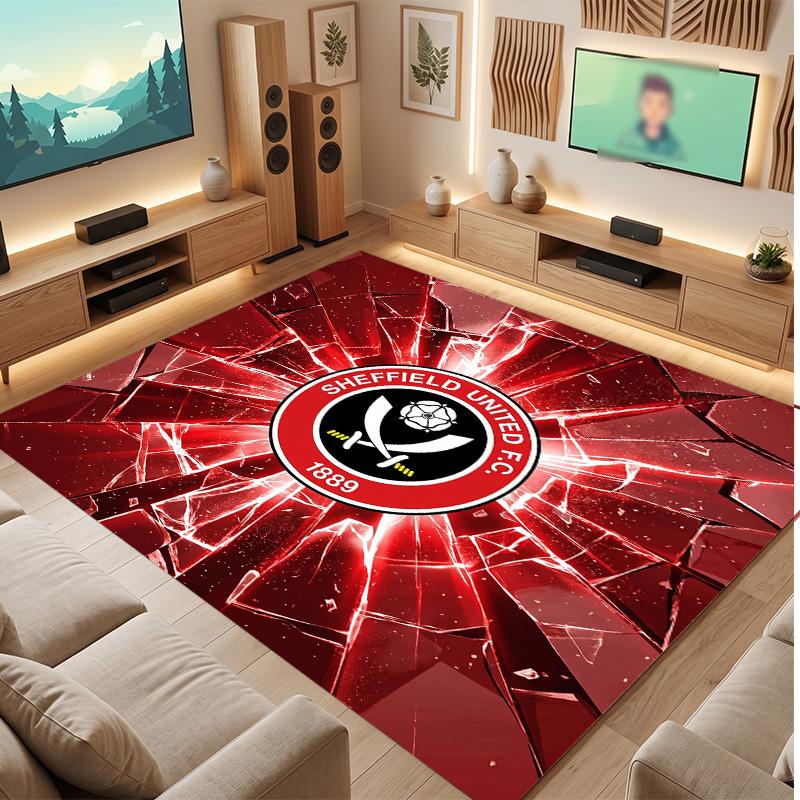 Sheffield United Football Print Crystal Velvet Rug, Comfortable Water Absorbent Non Slip Indoor Floor Carpet