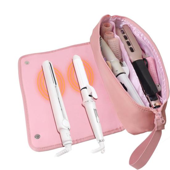 Travel Hair Tools Bag Portable Hair Styling Tools Organizer Curling Iron Bag with Heat Resistant Mat for Hot Hair Straighteners Safe Storage