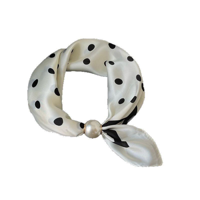 New Spring and Summer Thin Pearl Necklace Magnetic Buckle Lazy Silk Scarf Women's Pendant Scarf Collarbone Chain Silk Scarf
