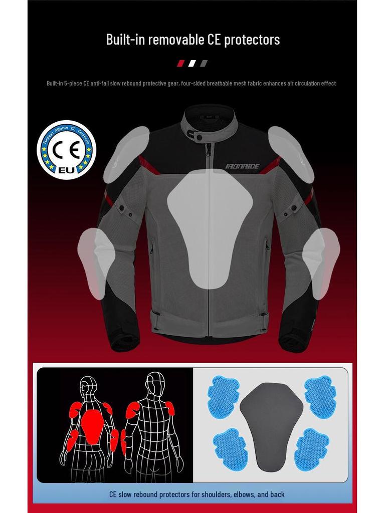 Fato Respirável para Condução de Motocicleta com Joelheiras e Cotoveleiras para Primavera/Verão - Equipamento de Corrida Protetor Anti-queda