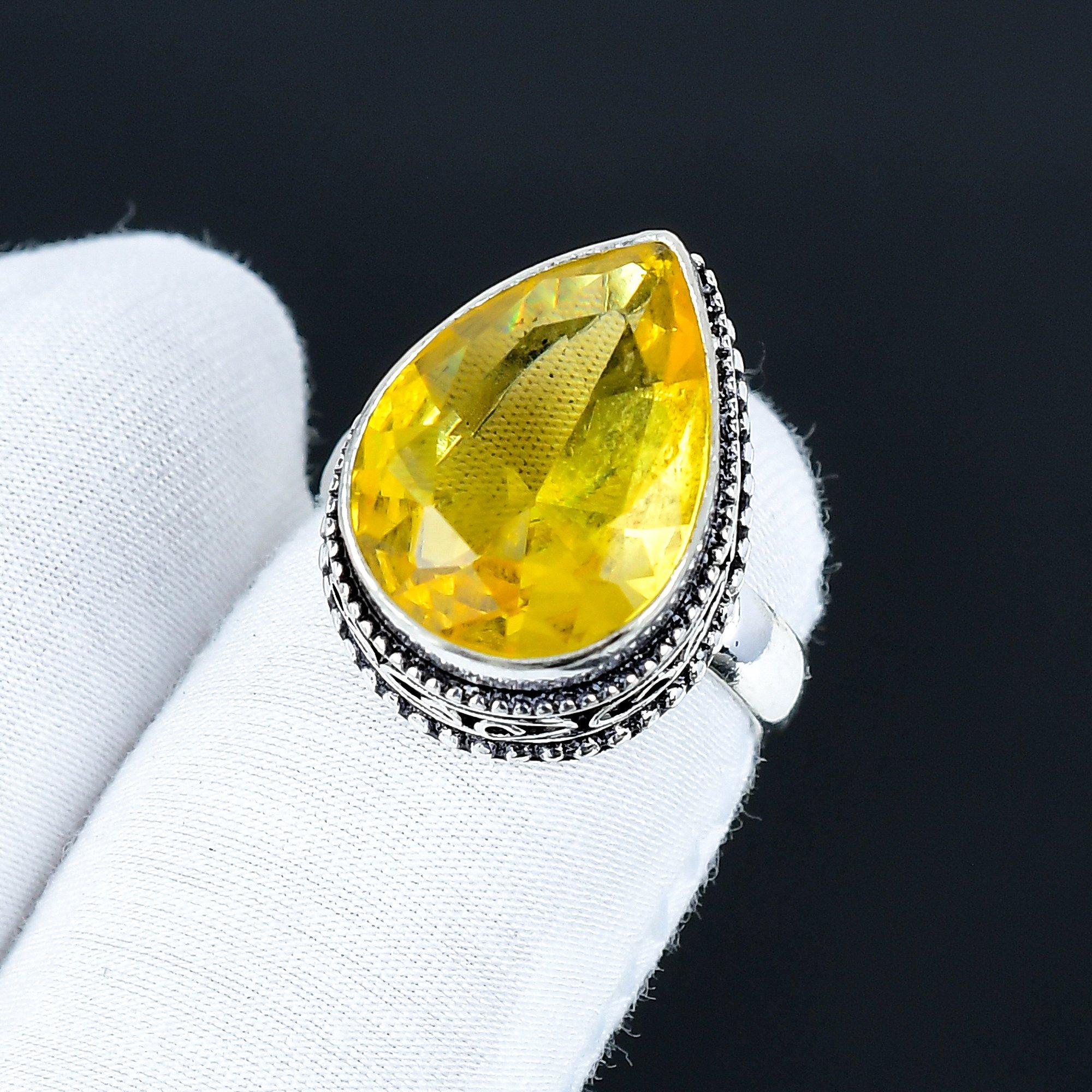 

Citrine Gemstone Ring, 925 Sterling Silver Jewelry, Handmade Ring, Citrine Statement Silver Ring, Birthday Gifts For Mother Day US 5