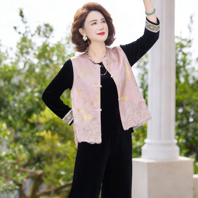 

Fashionable Spring Three-Piece Set for Middle-Aged and Elderly Women - New Chinese Style Vest 5XL (suitable for 150-165 jin)