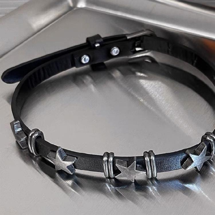 Harajuku Star Pentagrams Rivet Leathers Choker for Women Sweet Trend Bracelet