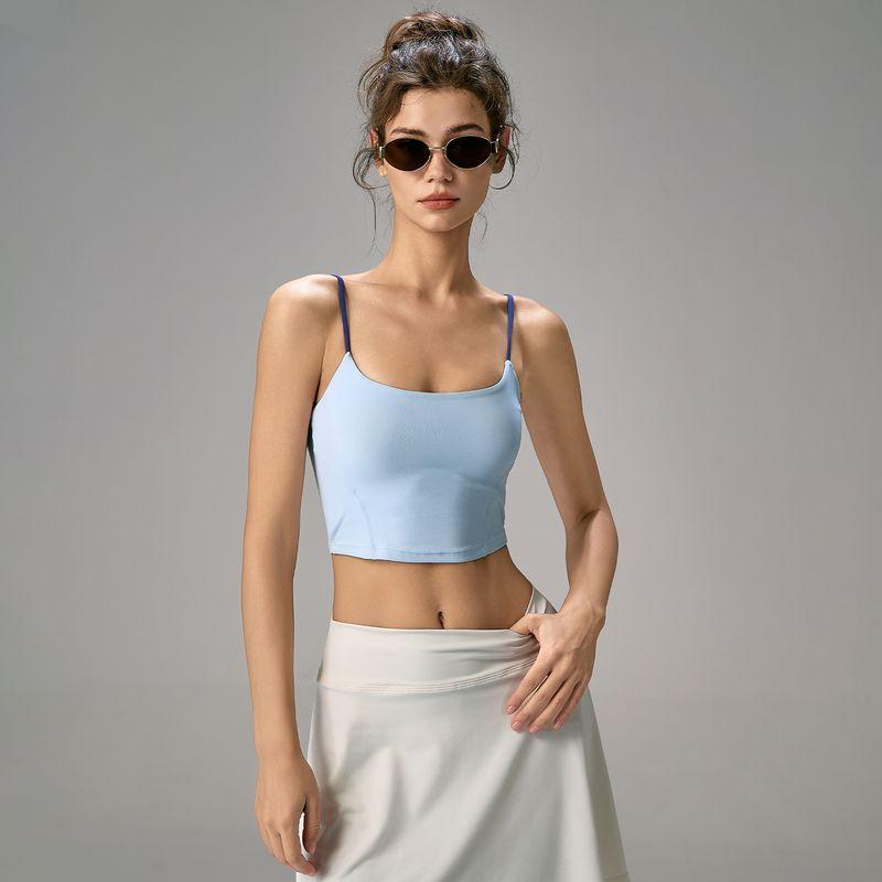 

Mitaogirl Kendall Sports Underwear Women s Sling Beauty Back Yoga Bra Running Vest Outer Wear Fitness Top Summer Blue(Thin shoulder strap U-shaped back) L
