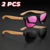 2PCS Retro Square Sunglasses Bamboo-Like Temple Silver Rivet Accents UV400 Unisex Gift for Outdoor & Daily Vintage Elegance